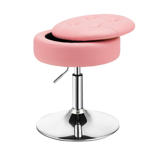 Adjustable 360° Swivel Storage Vanity Stool with Removable Tray, Pink