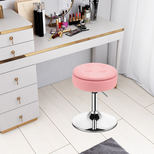 Adjustable 360° Swivel Storage Vanity Stool with Removable Tray, Pink Ottomans Pink at Gallery Canada
