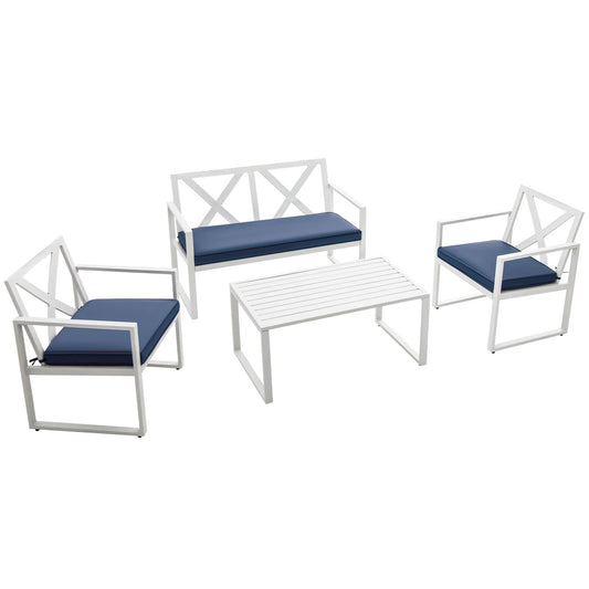 4 Piece Outdoor Conversation Set, Steel Frame, White Patio Conversation Sets White at Gallery Canada