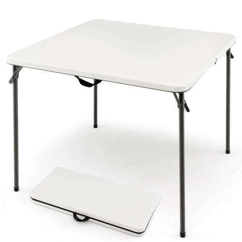 Folding Camping Table, HDPE Tabletop, Rustproof Steel Frame, White