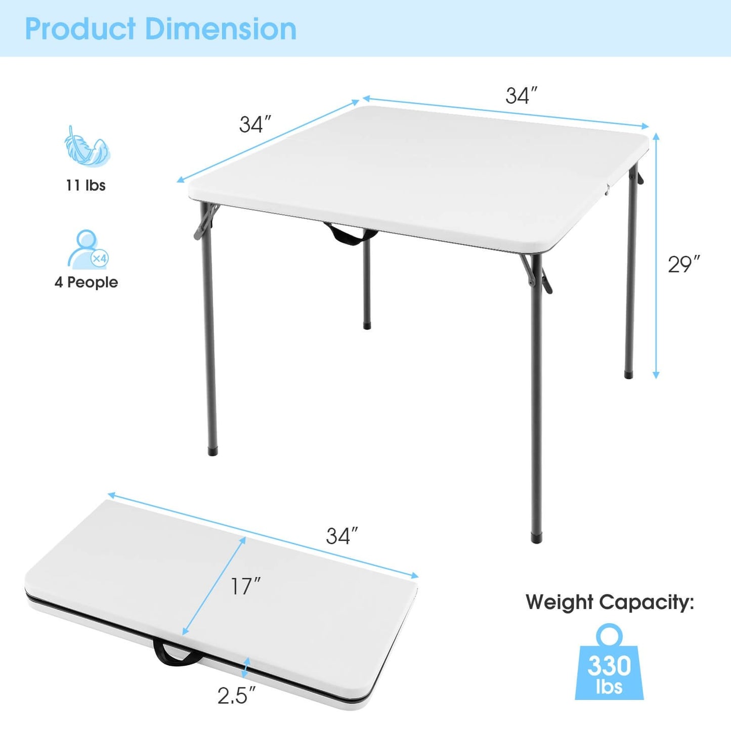 Folding Camping Table with All-Weather HDPE Tabletop and Rustproof Steel Frame, White