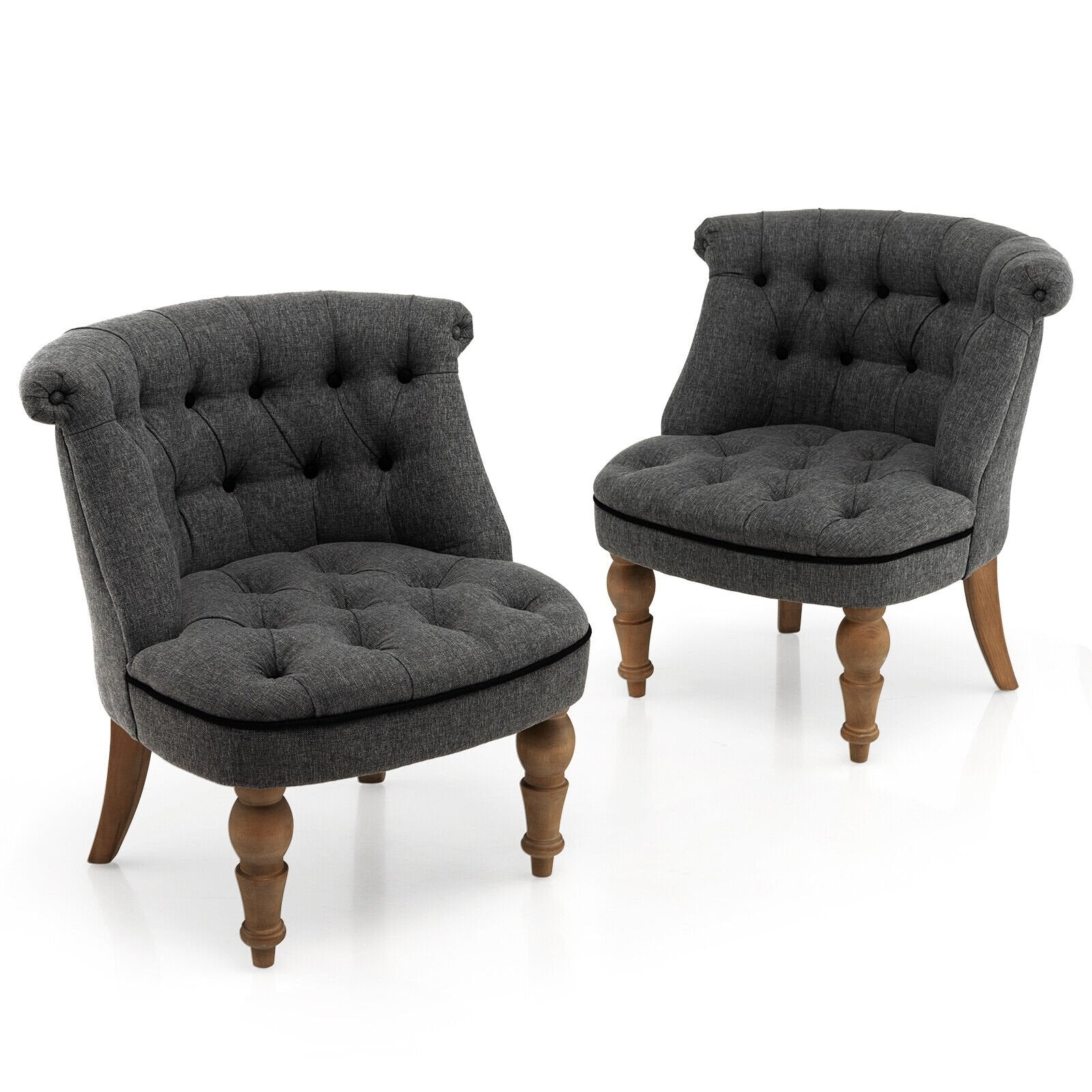 Set of 2 Upholstered Armless Slipper Chairs with Beech Wood Legs, Gray Accent Chairs at Gallery Canada