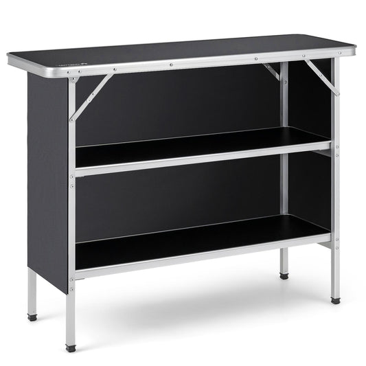 Folding Camping Table, 2-Tier Open Shelves, Outdoor BBQ, Black Camping Furniture Black at Gallery Canada