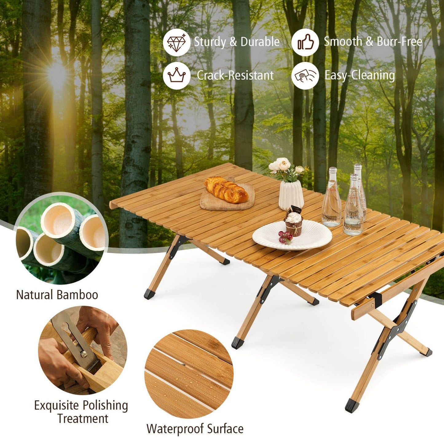 Portable Picnic Table with Carry Bag for Camping and BBQ, Natural - Gallery Canada