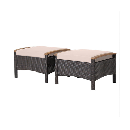 Set of 2 Fade-Resistant Wicker Patio Ottoman, Brown Outdoor Seating & Patio Chairs Brown at Gallery Canada