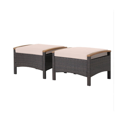 Set of 2 Fade-Resistant Wicker Patio Ottoman, Brown Outdoor Seating & Patio Chairs at Gallery Canada