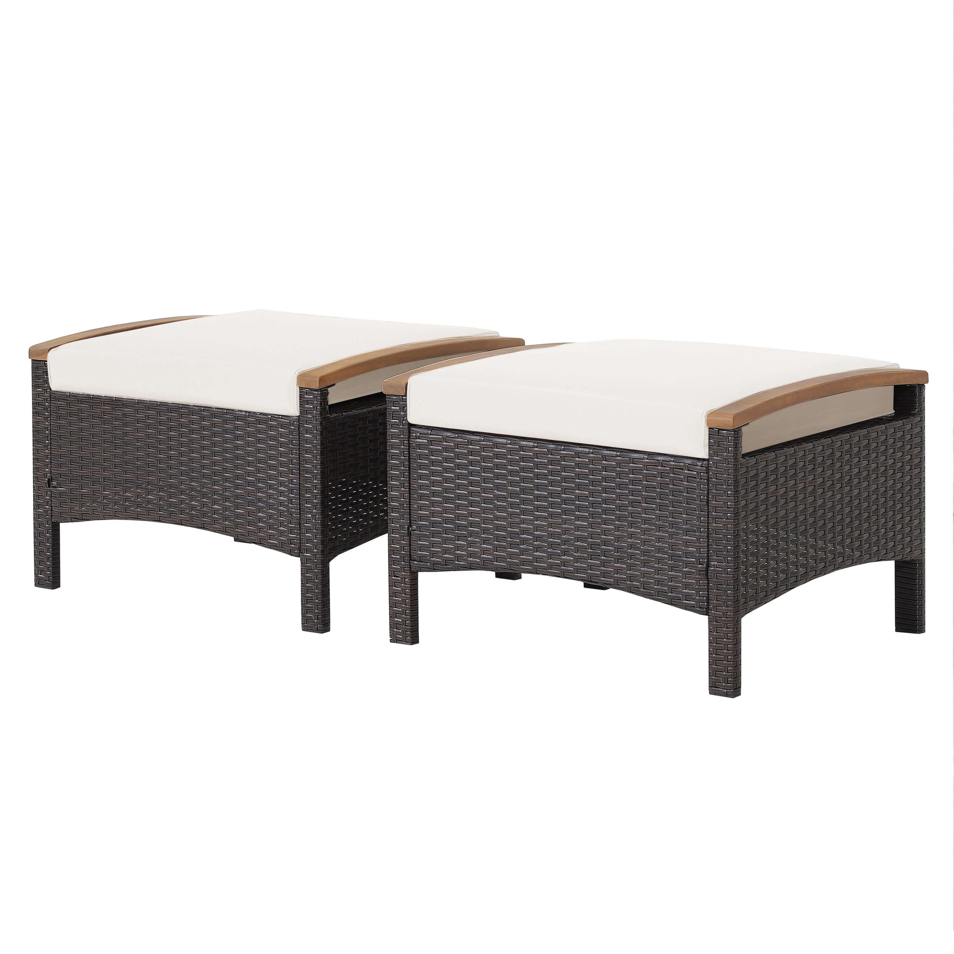 Set of 2 Fade-Resistant Wicker Patio Ottoman, White Outdoor Seating & Patio Chairs White at Gallery Canada