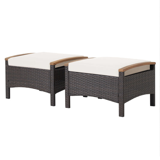 Set of 2 Fade-Resistant Wicker Patio Ottoman, White Outdoor Seating & Patio Chairs White at Gallery Canada