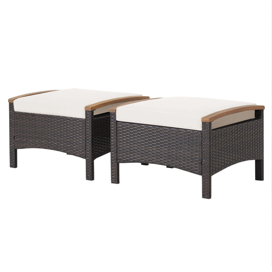 Set Of 2 Fade-Resistant Wicker Patio Ottoman, White Outdoor Seating & Patio Chairs White at Gallery Canada
