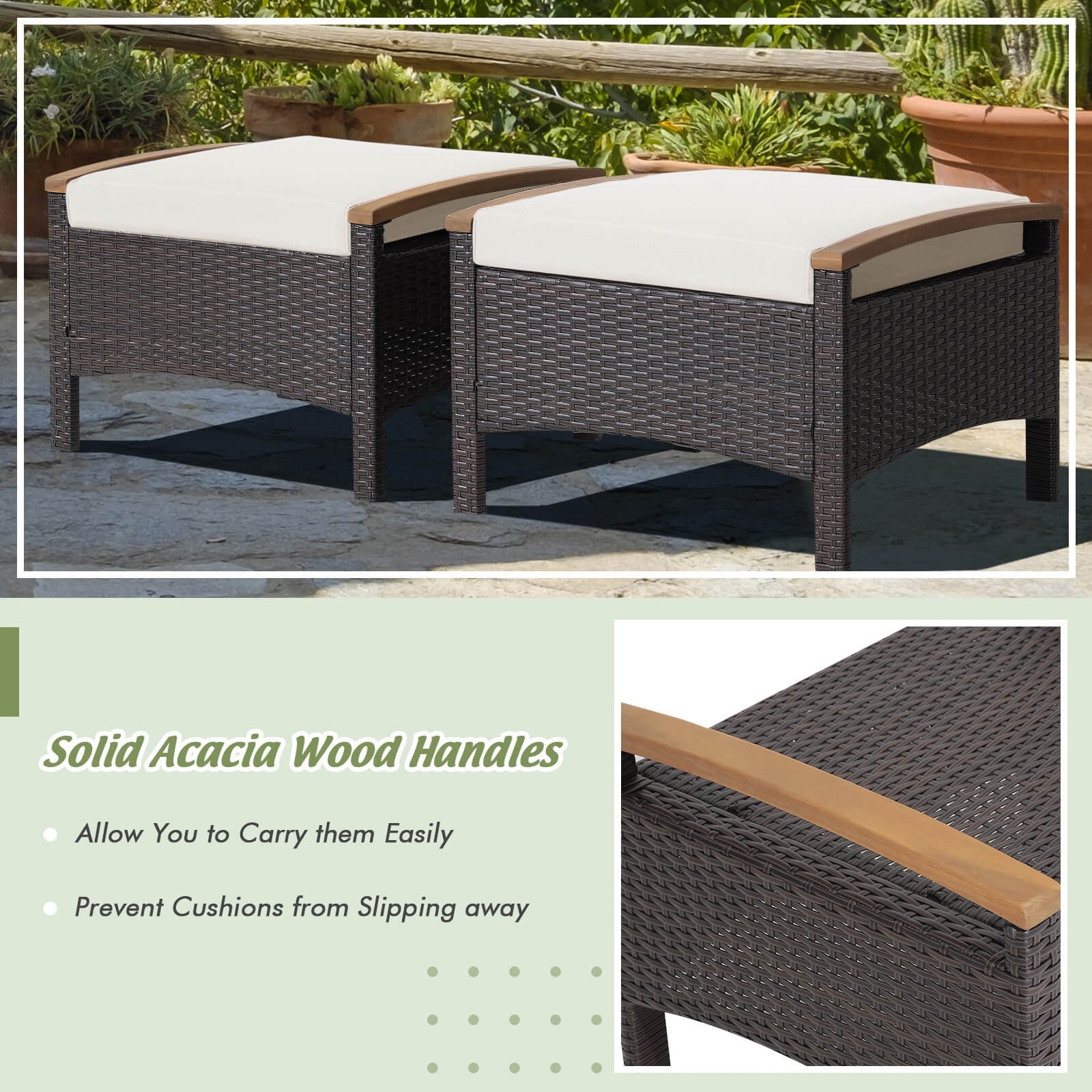 Set of 2 Fade-Resistant Wicker Patio Ottoman, White Outdoor Seating & Patio Chairs at Gallery Canada