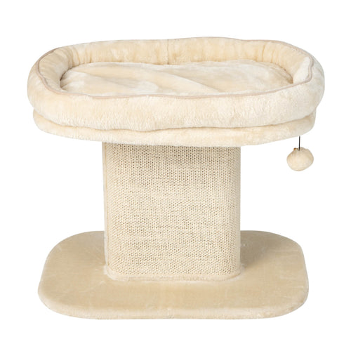 Modern Cat Tree Tower, Large Plush Perch, Sisal Scratching Plate, Beige