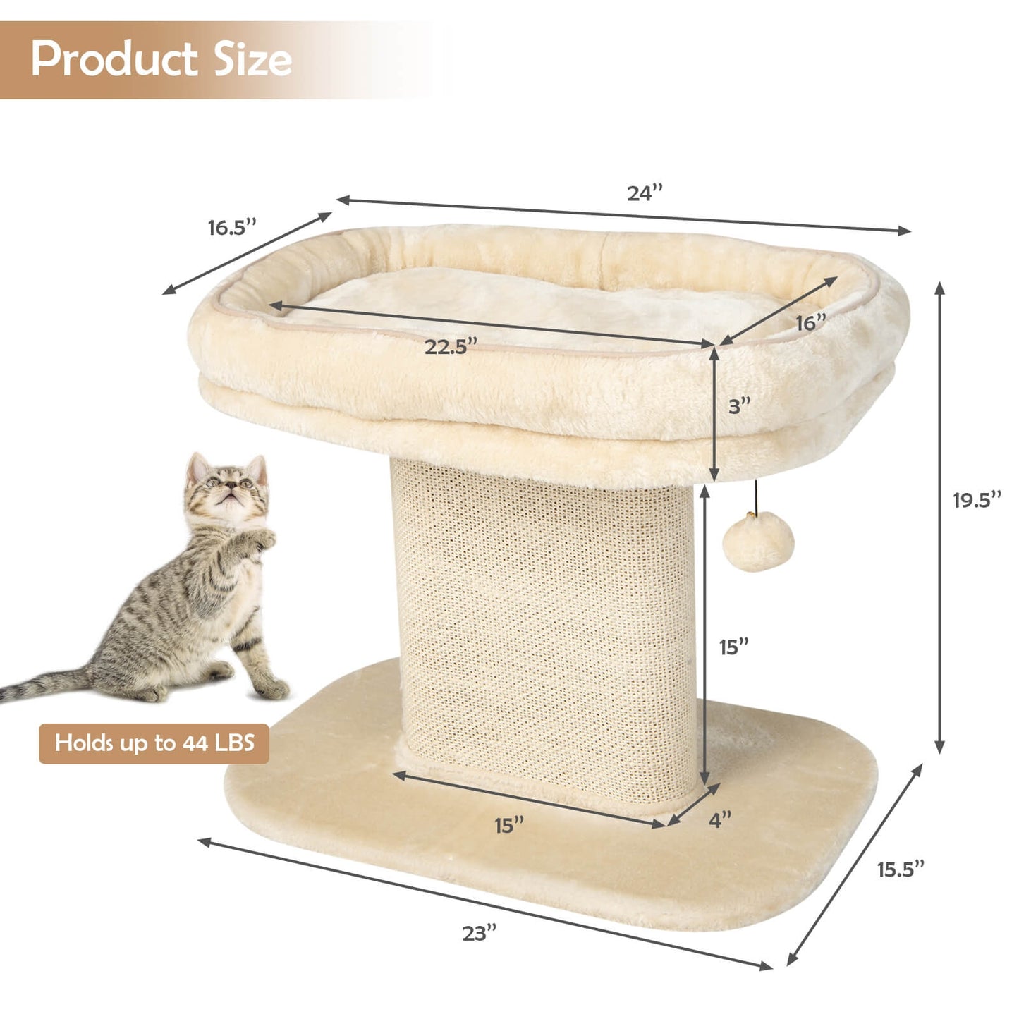Modern Cat Tree Tower with Large Plush Perch and Sisal Scratching Plate, Beige Cat Trees Condos & Scratchers at Gallery Canada