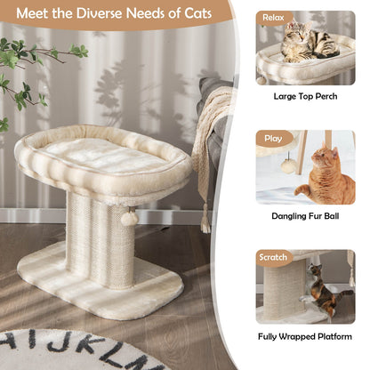 Modern Cat Tree Tower with Large Plush Perch and Sisal Scratching Plate, Beige Cat Trees Condos & Scratchers at Gallery Canada