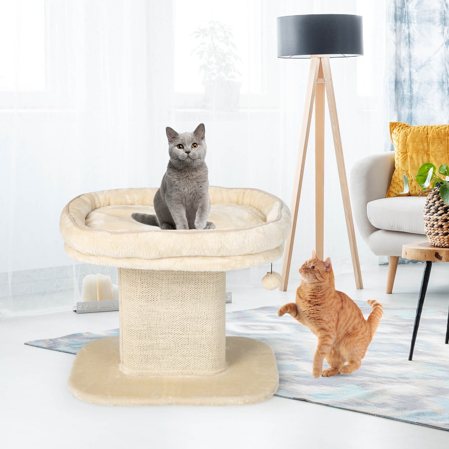 Modern Cat Tree Tower with Large Plush Perch and Sisal Scratching Plate, Beige Cat Trees Condos & Scratchers at Gallery Canada