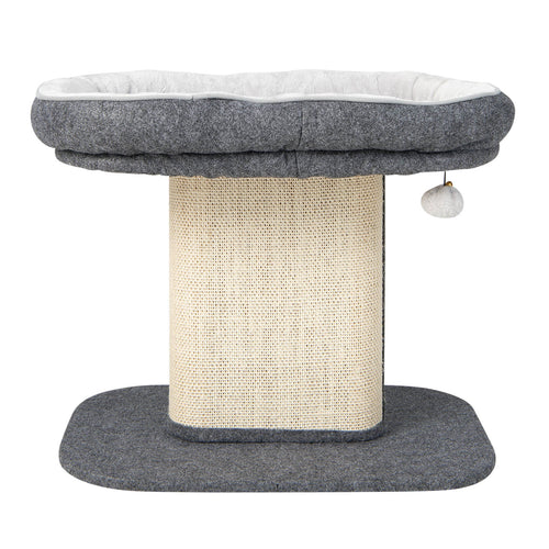 Modern Cat Tree Tower, Large Plush Perch, Sisal Scratching Plate, Gray