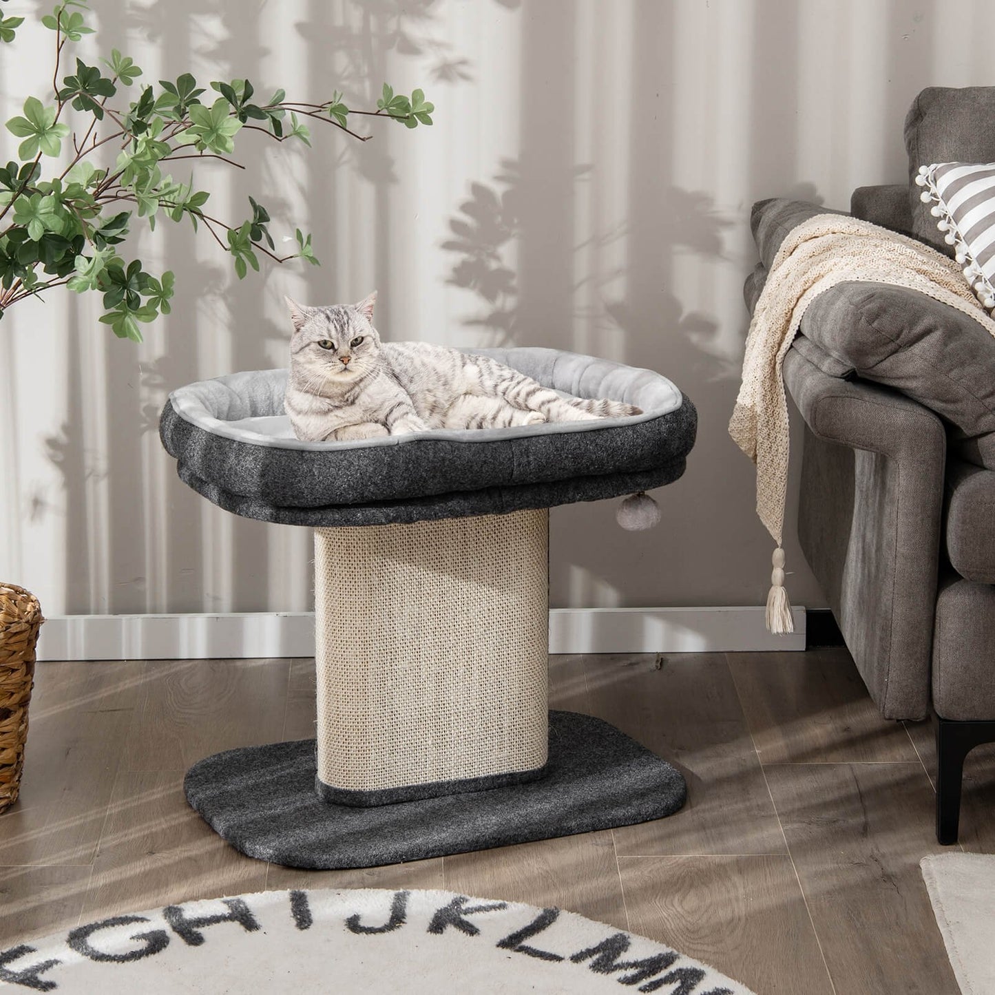Modern Cat Tree Tower with Large Plush Perch and Sisal Scratching Plate, Gray - Gallery Canada