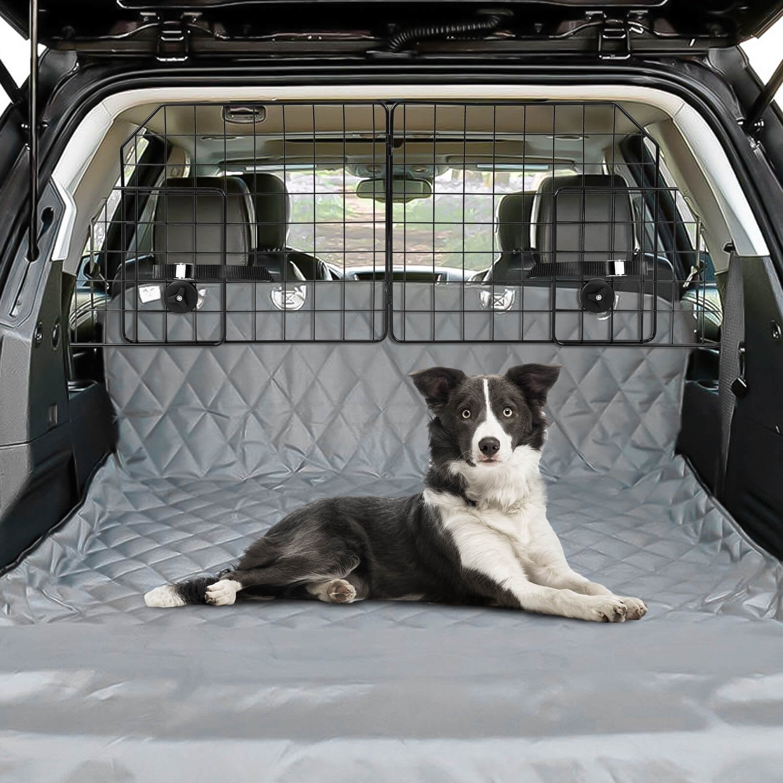 Folding Pet Divider Gate with 2 Straps and 2 Screw Caps for SUV, Black at Gallery Canada