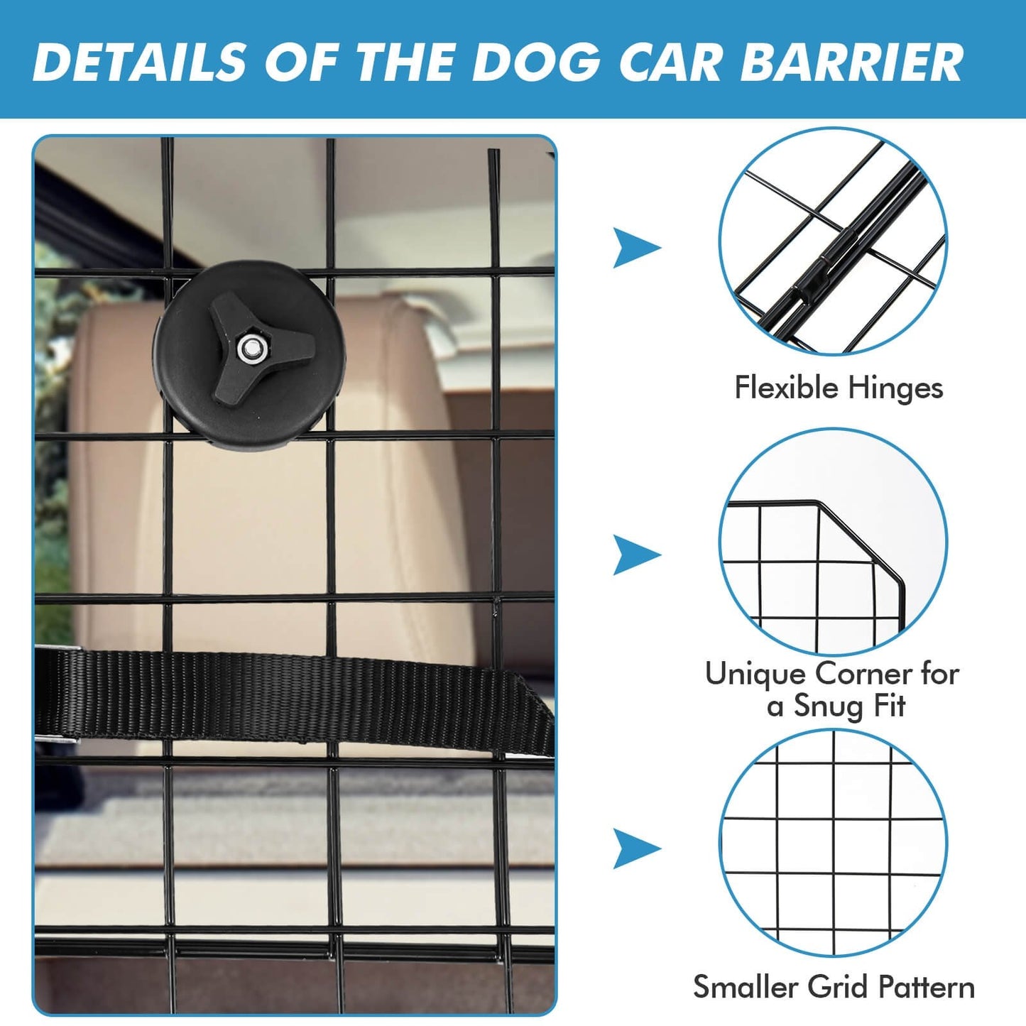 Folding Pet Divider Gate with 2 Straps and 2 Screw Caps for SUV, Black at Gallery Canada