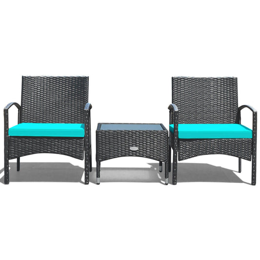 3 Piece Patio Wicker Rattan Furniture Set, Turquoise