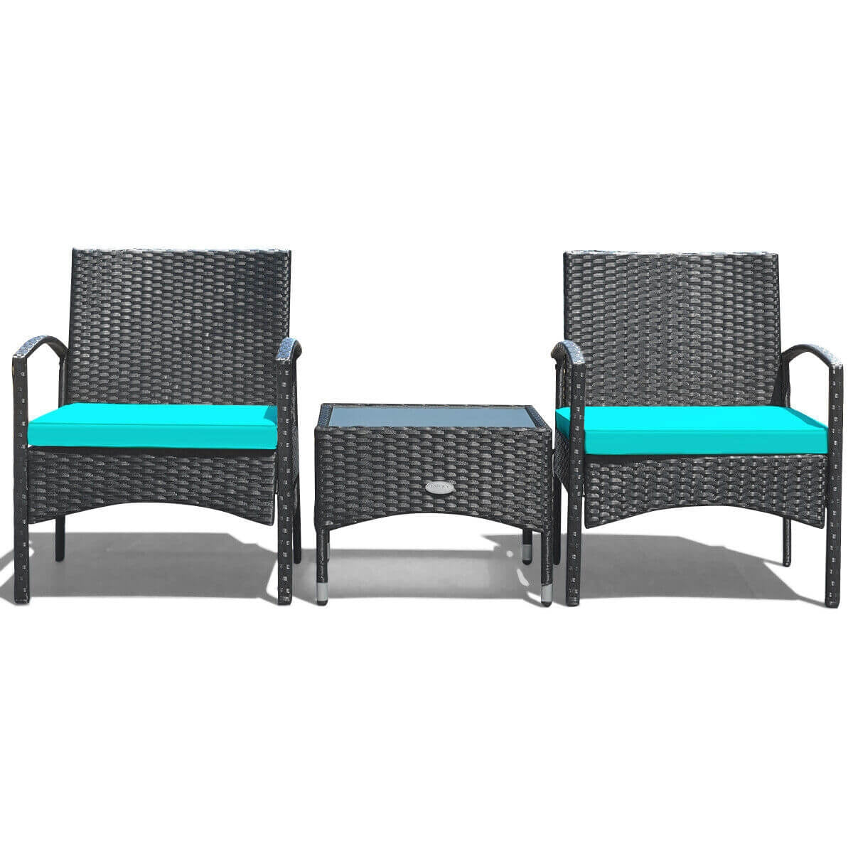 3 Pieces Patio Wicker Rattan Furniture Set with Cushion for Lawn Backyard, Turquoise Patio Conversation Sets Turquoise at Gallery Canada