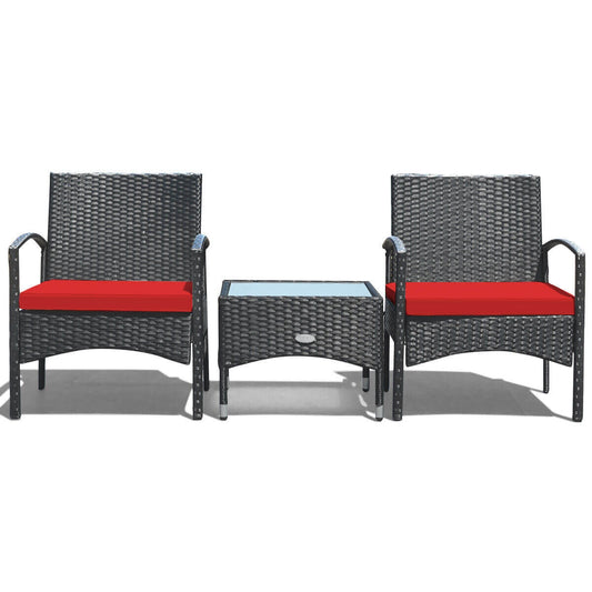3 Pieces Patio Wicker Rattan Furniture Set with Cushion for Lawn Backyard, Red Patio Conversation Sets Red at Gallery Canada
