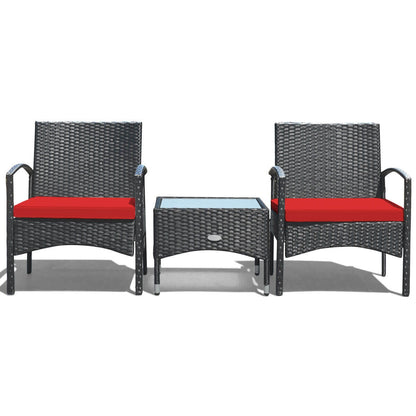 3 Pieces Patio Wicker Rattan Furniture Set with Cushion for Lawn Backyard, Red Patio Conversation Sets at Gallery Canada