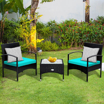 3 Pieces Patio Wicker Rattan Furniture Set with Cushion for Lawn Backyard, Turquoise Patio Conversation Sets at Gallery Canada