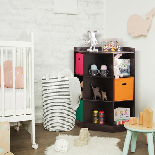 3-Tier Kids Storage Shelf Corner Cabinet with 3 Baskets, Brown - Gallery Canada