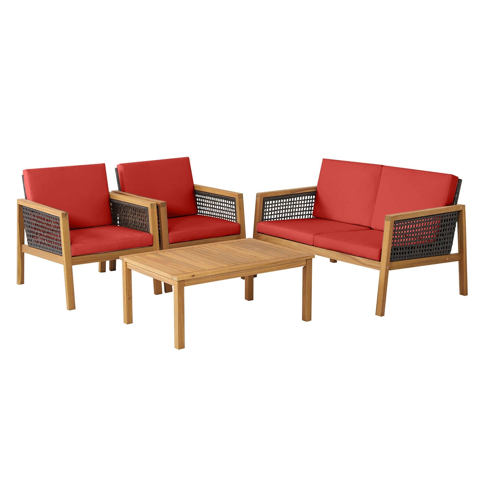 4 Piece Patio Rattan Furniture Set, Removable Cushions, Red Patio Conversation Sets Red at Gallery Canada