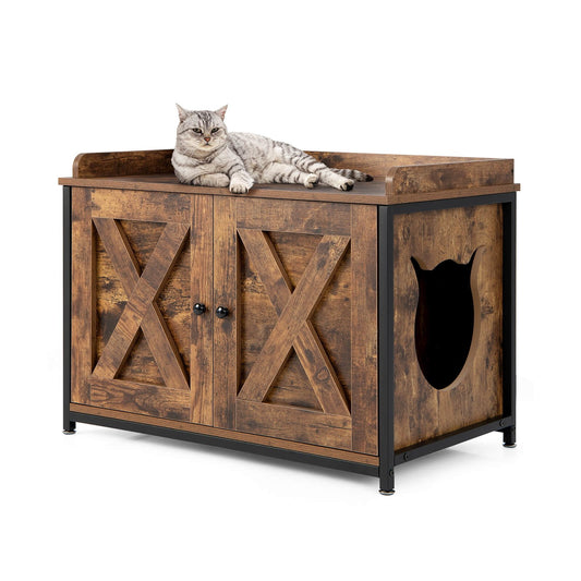 Cat Litter Box Enclosure with Double Doors and Adjustable Footpads, Brown at Gallery Canada