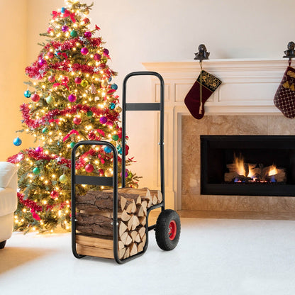 Firewood Log Cart Carrier with Wear-Resistant and Shockproof Rubber Wheels, Black - Gallery Canada