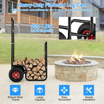 Firewood Log Cart Carrier with Wear-Resistant and Shockproof Rubber Wheels, Black - Gallery Canada