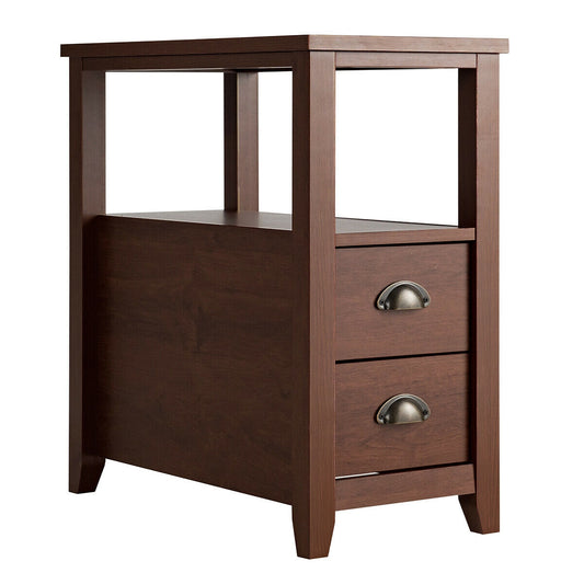 Wooden End Table With 2 Drawers, Shelf, Brown Nightstands Brown at Gallery Canada