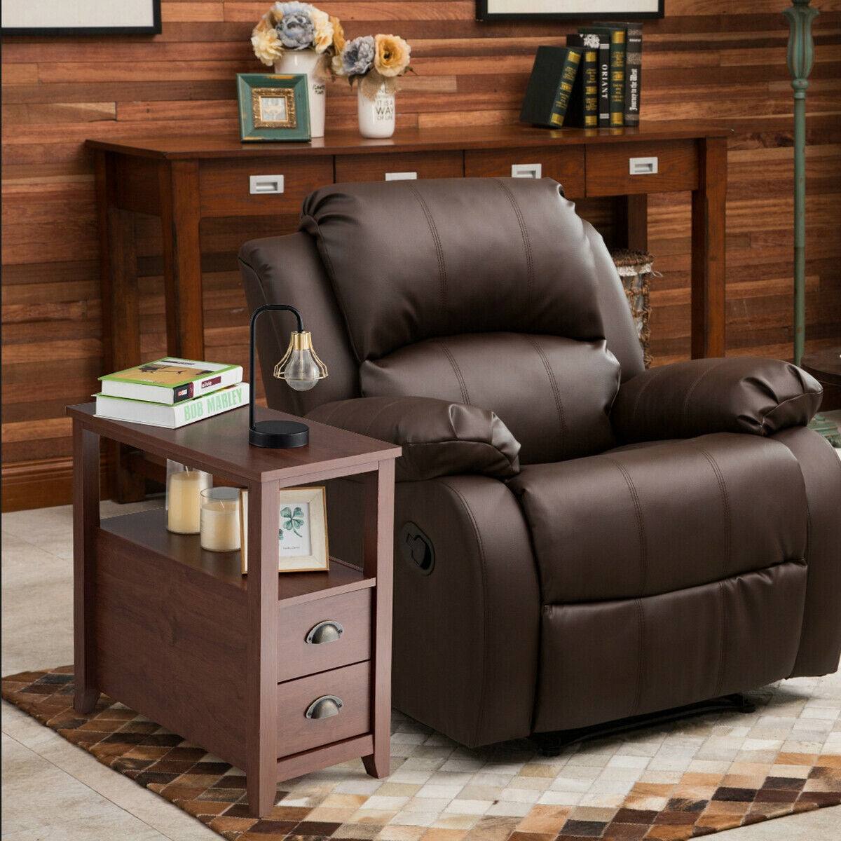 Wooden End Table With 2 Drawers, Shelf, Brown Nightstands at Gallery Canada