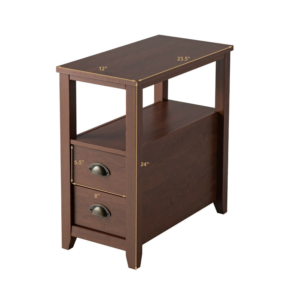 Wooden End Table With 2 Drawers, Shelf, Brown Nightstands at Gallery Canada