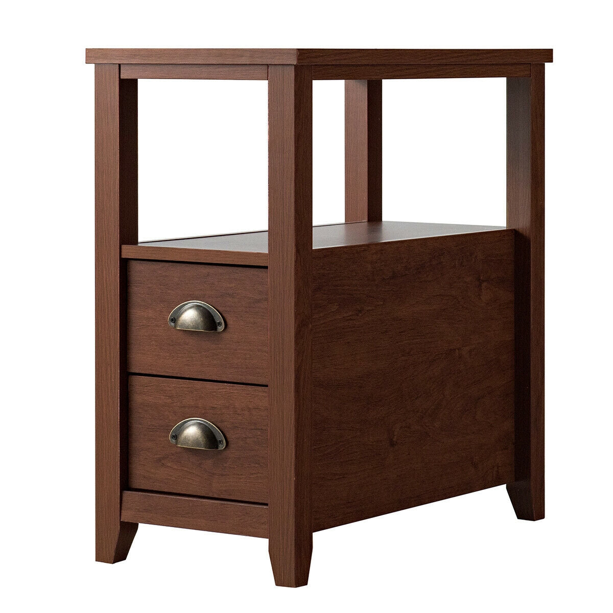 Wooden End Table With 2 Drawers, Shelf, Brown Nightstands at Gallery Canada