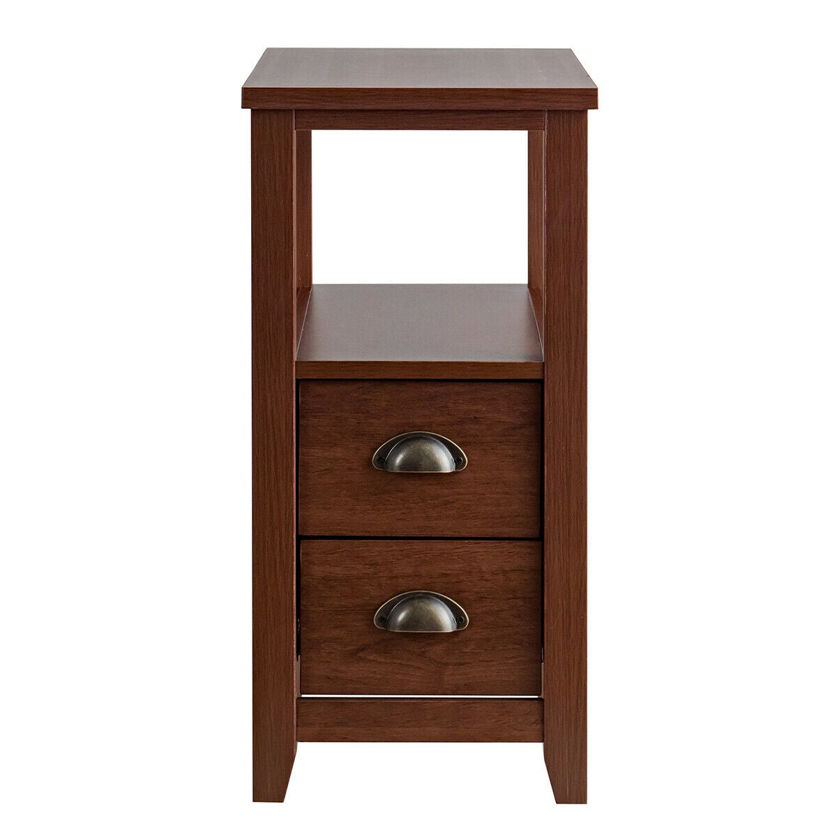 Wooden End Table With 2 Drawers, Shelf, Brown Nightstands at Gallery Canada