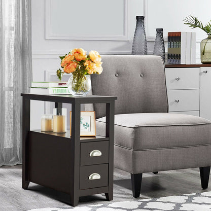 Wooden End Table With 2 Drawers, Shelf, Dark Brown Nightstands at Gallery Canada