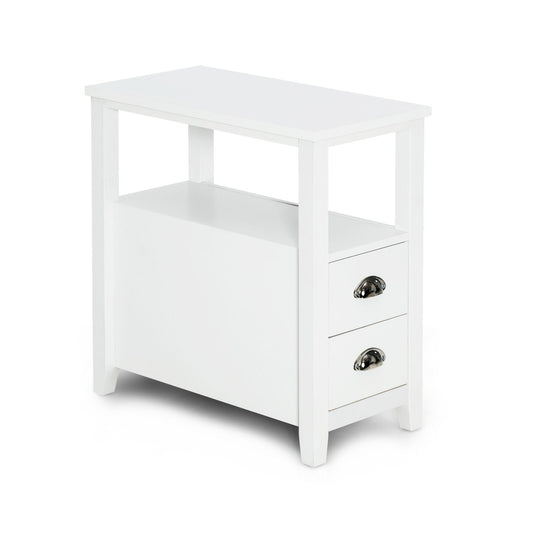 Wooden End Table With 2 Drawers, Shelf, White Nightstands White at Gallery Canada