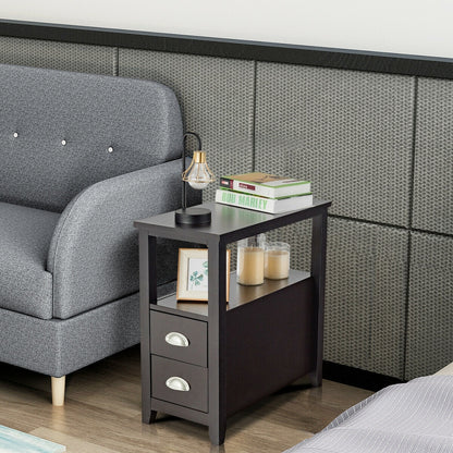Wooden End Table With 2 Drawers, Shelf, Dark Brown Nightstands at Gallery Canada