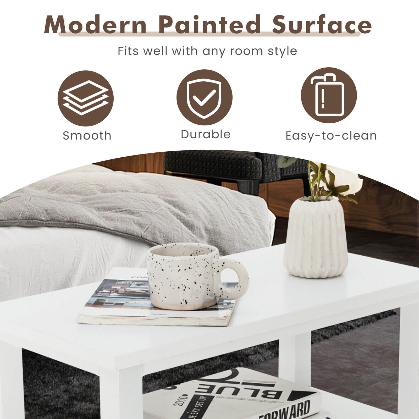 Wooden End Table With 2 Drawers, Shelf, White Nightstands at Gallery Canada