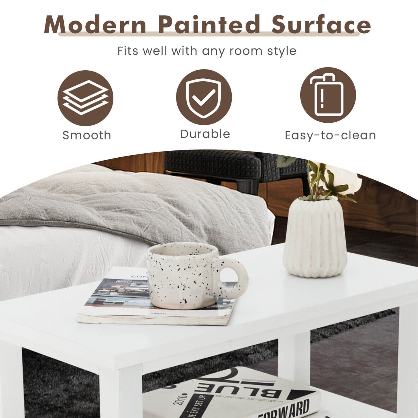 Wooden End Table With 2 Drawers, Shelf, White Nightstands at Gallery Canada