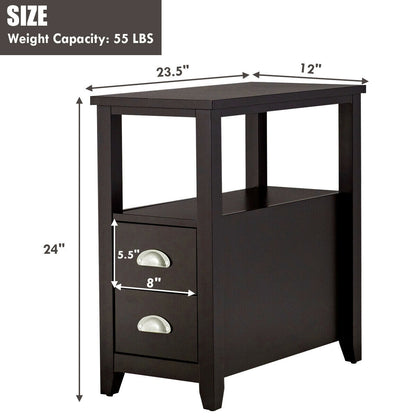 Wooden End Table With 2 Drawers, Shelf, Dark Brown Nightstands at Gallery Canada