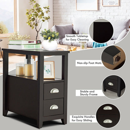 Wooden End Table With 2 Drawers, Shelf, Dark Brown Nightstands at Gallery Canada