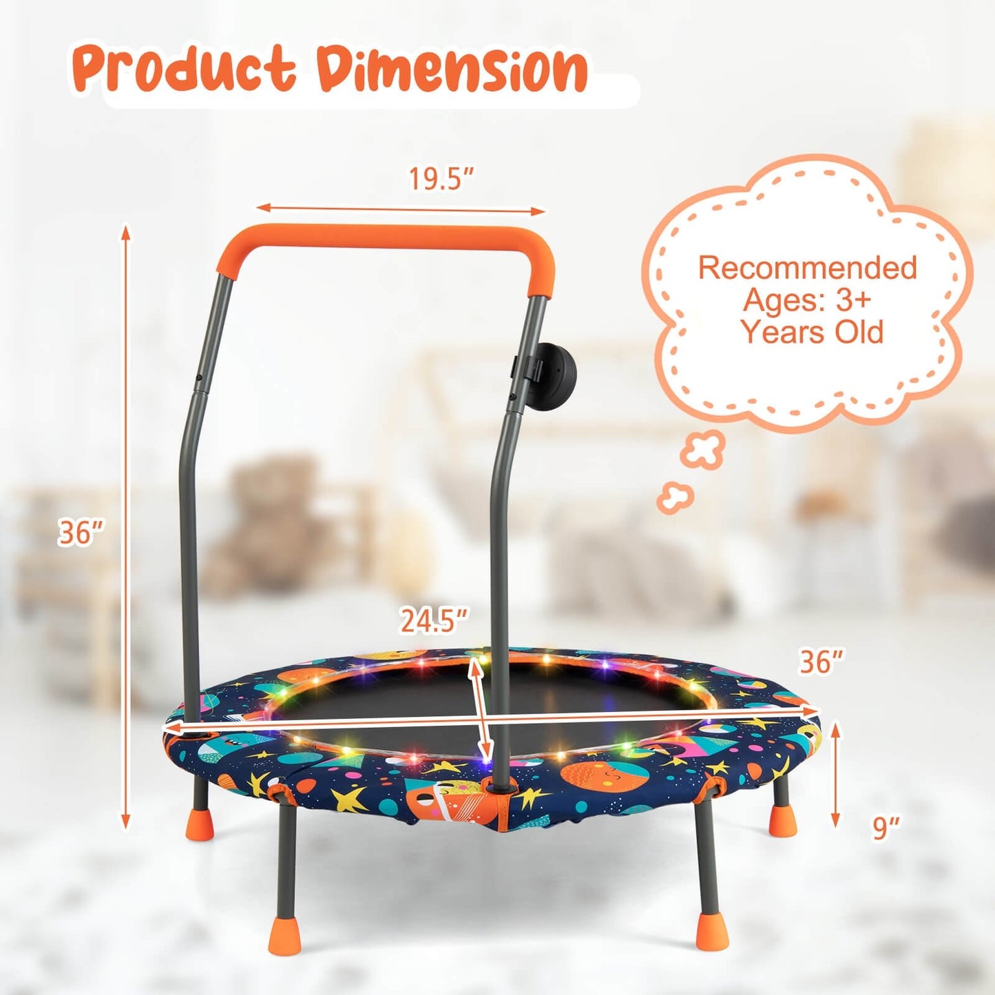 36 Inch Mini Trampoline with Colorful LED Lights and Bluetooth Speaker, Multicolor at Gallery Canada