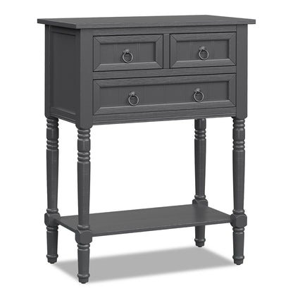 Narrow Console Table, 3 Storage Drawers, Open Bottom Shelf, Dark Gray Console Tables at Gallery Canada