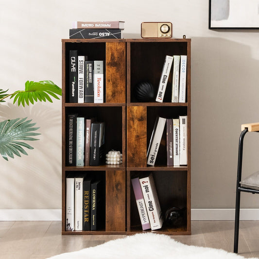 3-Tier 6 Cube Freestanding Bookcase with Anti-toppling Device, Rustic Brown - Gallery Canada