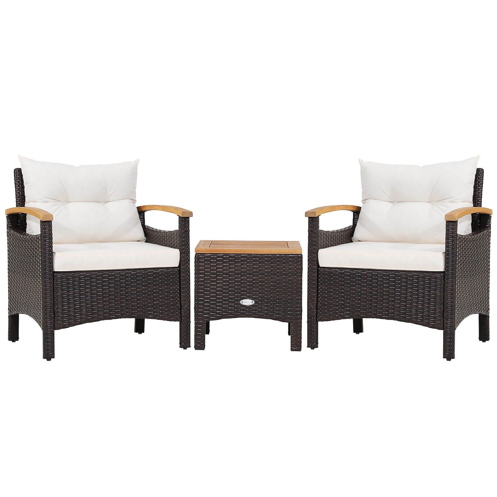 3 Pieces Patio Rattan Furniture Set with Removable Cushion, Off White Patio Conversation Sets Off White at Gallery Canada