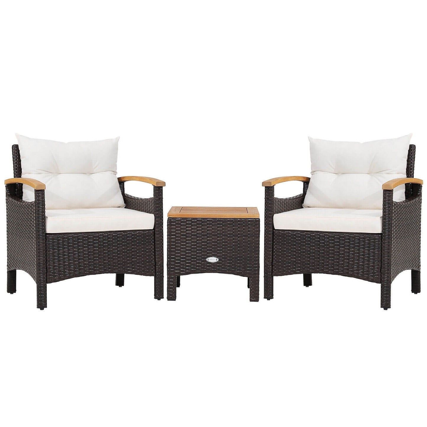 3 Pieces Patio Rattan Furniture Set with Removable Cushion, Off White Patio Conversation Sets Off White at Gallery Canada