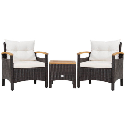 3 Pieces Patio Rattan Furniture Set with Removable Cushion, Off White Patio Conversation Sets Off White at Gallery Canada